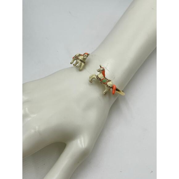 Kate Spade Carousel Horse Carnival Nights Unicorn Open Cuff Bracelet Gold Pink - Picture 3 of 8